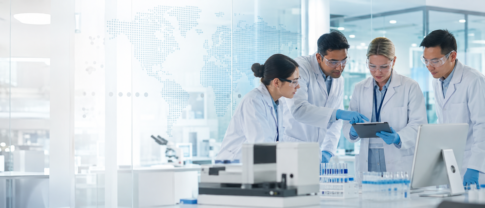 International CheckUp diagnostics team in a modern laboratory
